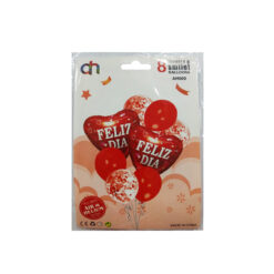GLOBO C/8PZ ROJO/ROSA 2 CORAZON FELIZ DIA