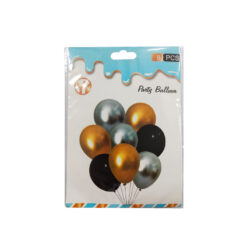GLOBO BALLON NEGRO/PLATA/ORO C/8PZ